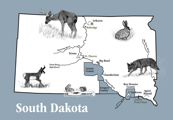 South Dakota Map of Animals