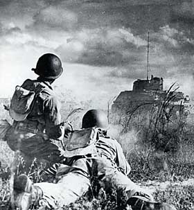 Soldiers Facing Tank